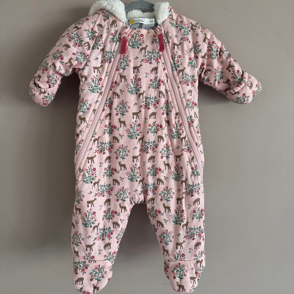 BabyBoden Pink Fawn Print Sherpa Baby Bunting Snow Suit 0-3 Months